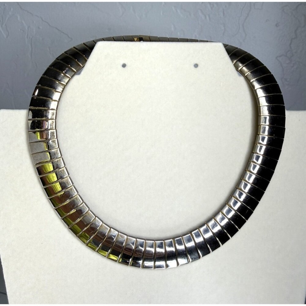 Vintage Two Tone Tubogas Collar Necklace Silver Gold Choker 80s Italian Style